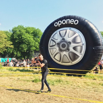 Unusual giant advertising balloon in the shape of an Oponeo tire