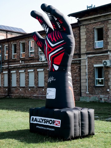Inflatable glove for a sports shop.