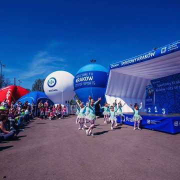Festival town Krakow: advertising balloons, pneumatic tents, inflatable stage.