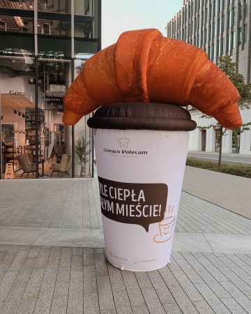 Unusual balloon - a croissant and a cup of coffee.