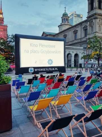 Outdoor cinema at Grzybowski Square in Warsaw.