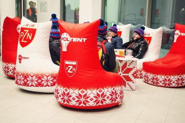 Seats with soft filling in the chillout zone during ski jumping.