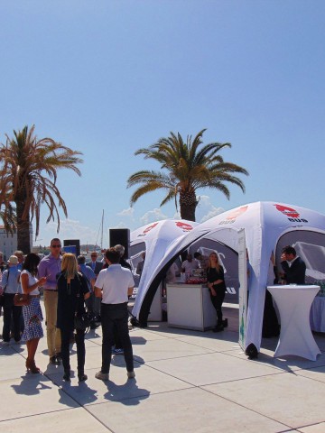 Ursus Bus advertising tents connected with each other by a connector